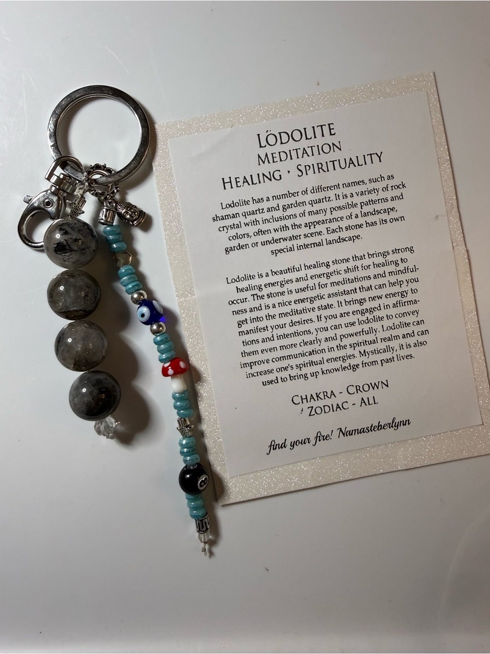 crystal genuine high grade Lodolite gemstone keychain